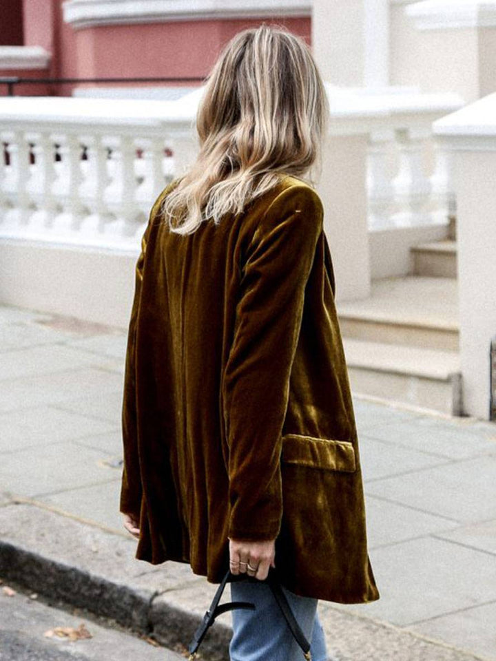 Mirla | Medium-Lång Samt Blazer Knappar Fickor Långa Ärm Damen Elegant Mode Jacka-Eva Jonsson