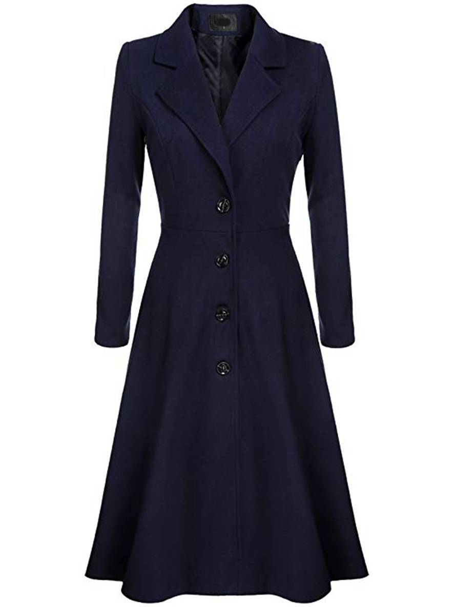 Mirla | Mid-Längd Kappa I Ull A-Linje Knappar Reverse Krage Långa Ärmar Damer Elegant Casual Casual Väst-Eva Jonsson