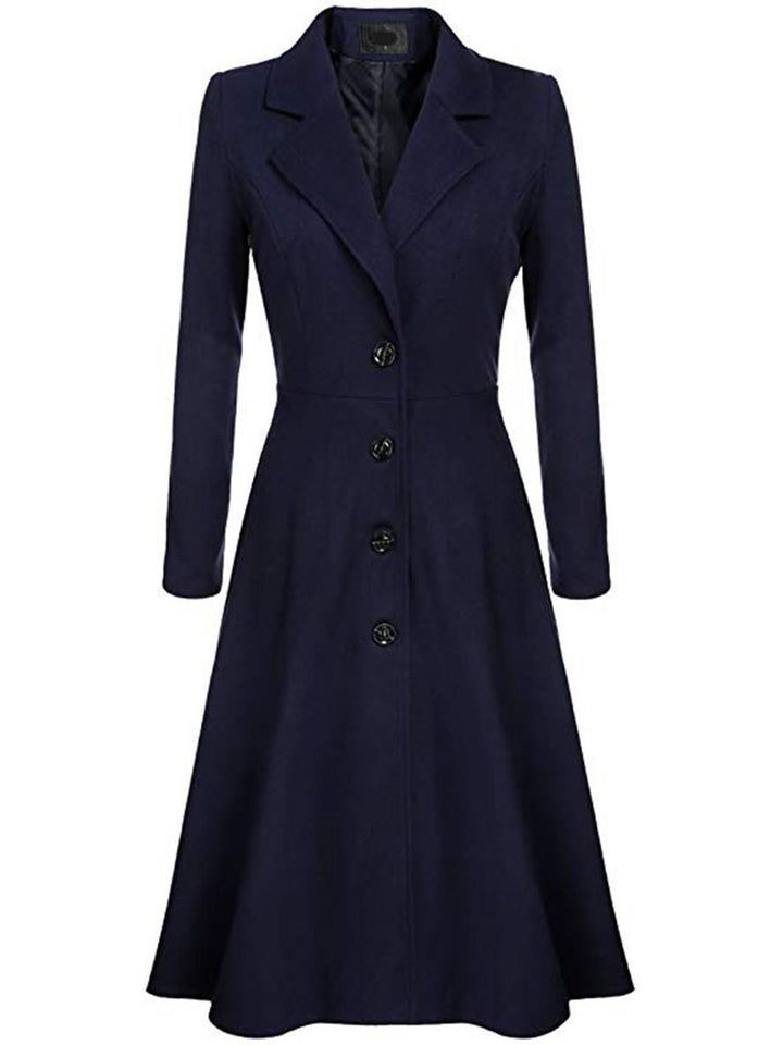 Mirla | Mid-Längd Kappa I Ull A-Linje Knappar Reverse Krage Långa Ärmar Damer Elegant Casual Casual Väst-Eva Jonsson