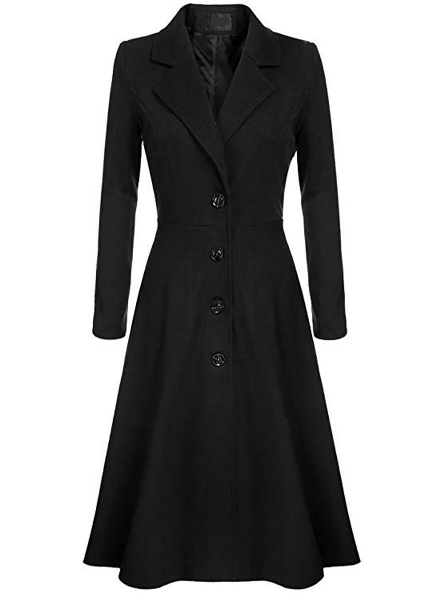 Mirla | Mid-Längd Kappa I Ull A-Linje Knappar Reverse Krage Långa Ärmar Damer Elegant Casual Casual Väst-Eva Jonsson