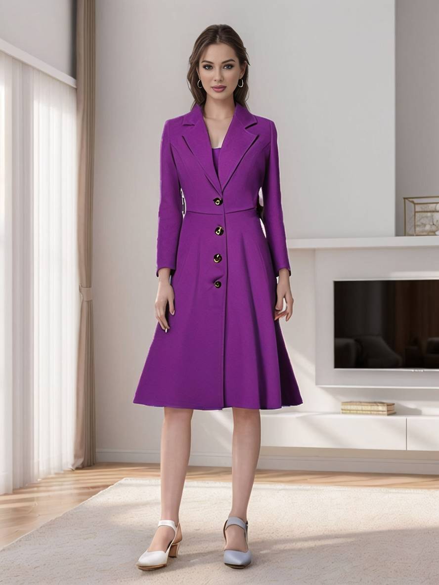 Mirla | Mid-Längd Kappa I Ull A-Linje Knappar Reverse Krage Långa Ärmar Damer Elegant Casual Casual Väst-Eva Jonsson
