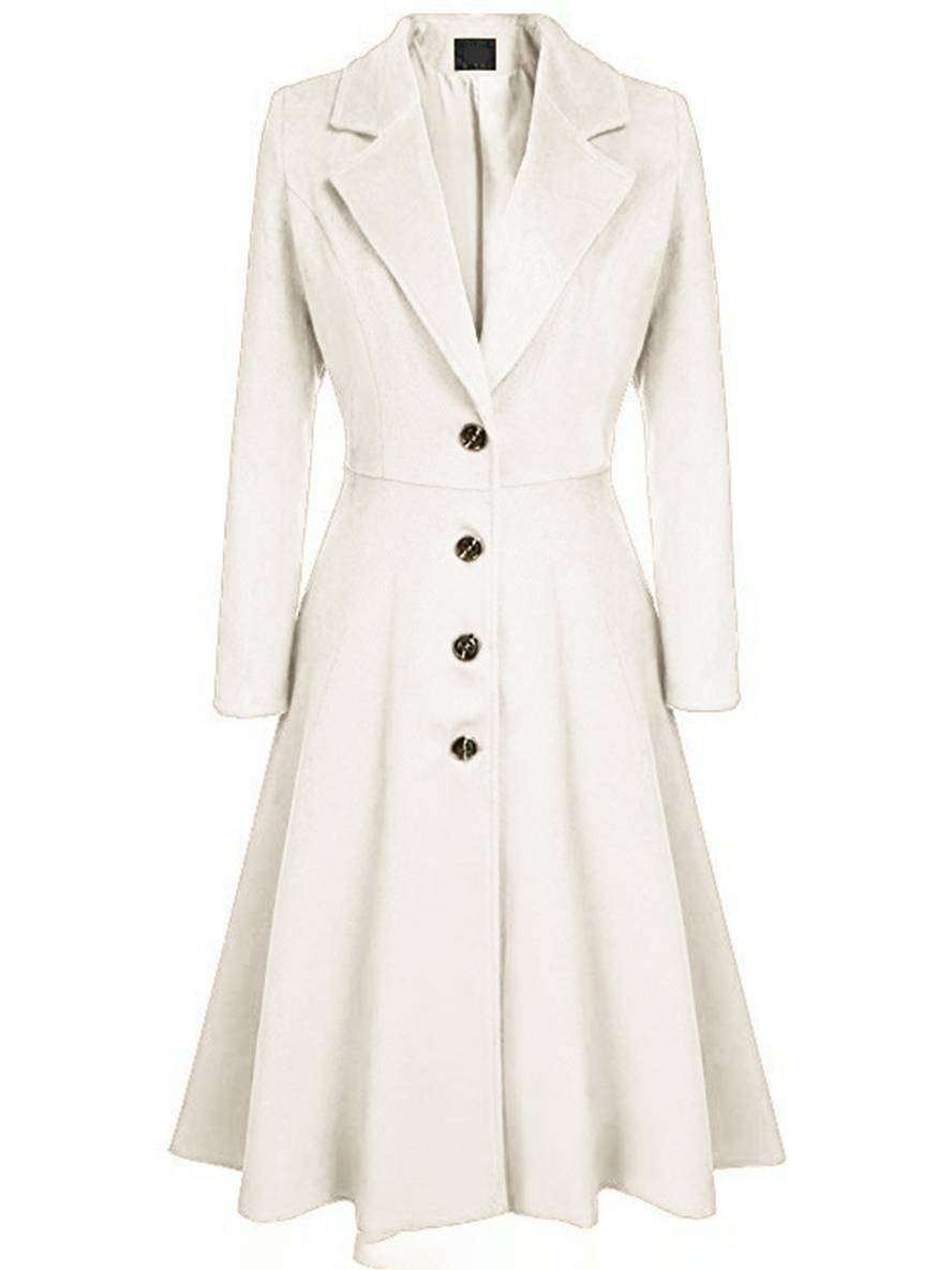 Mirla | Mid-Längd Kappa I Ull A-Linje Knappar Reverse Krage Långa Ärmar Damer Elegant Casual Casual Väst-Eva Jonsson