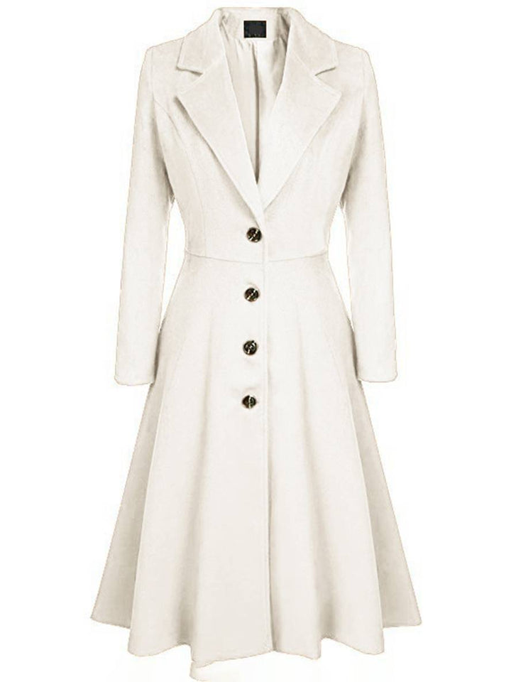 Mirla | Mid-Längd Kappa I Ull A-Linje Knappar Reverse Krage Långa Ärmar Damer Elegant Casual Casual Väst-Eva Jonsson