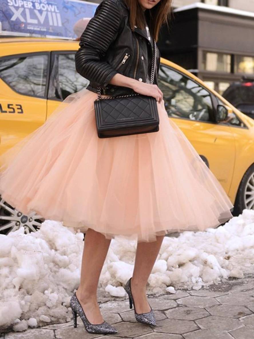 Mirla | Midi-längd Fållkjol Elastisk Tutu i Tyll Elegant Rosa-Eva Jonsson