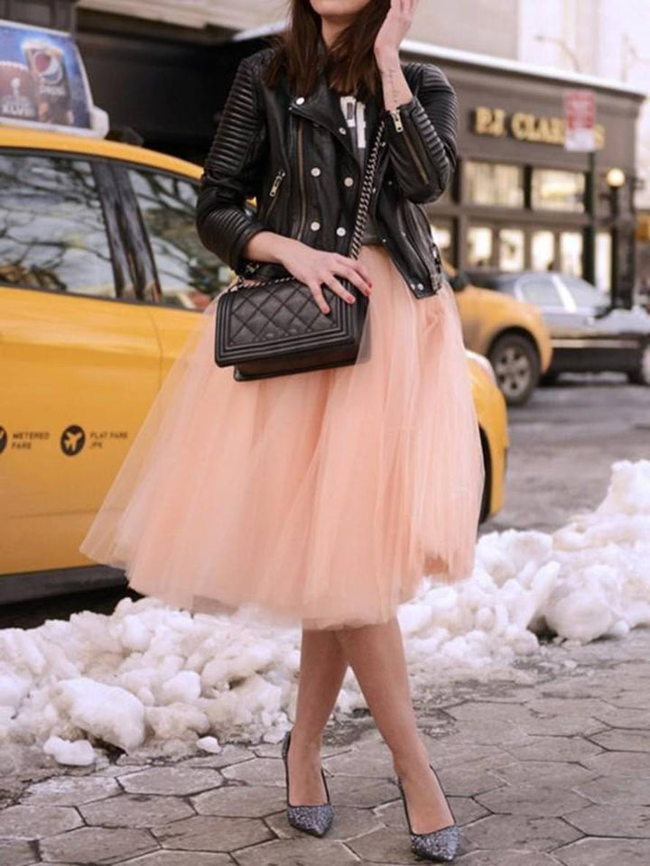 Mirla | Midi-längd Fållkjol Elastisk Tutu i Tyll Elegant Rosa-Eva Jonsson