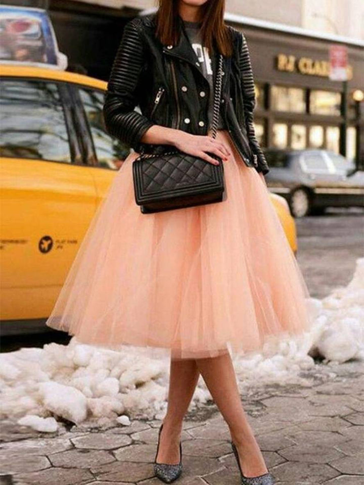 Mirla | Midi-längd Fållkjol Elastisk Tutu i Tyll Elegant Rosa-Eva Jonsson