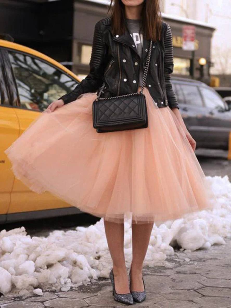 Mirla | Midi-längd Fållkjol Elastisk Tutu i Tyll Elegant Rosa-Eva Jonsson