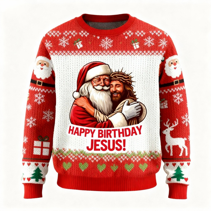 Mirla | Mjuk Fleece Santa & Jesus Mönster Ful Tröja - Unisex Julfest Nödvändigheter-Eva Jonsson