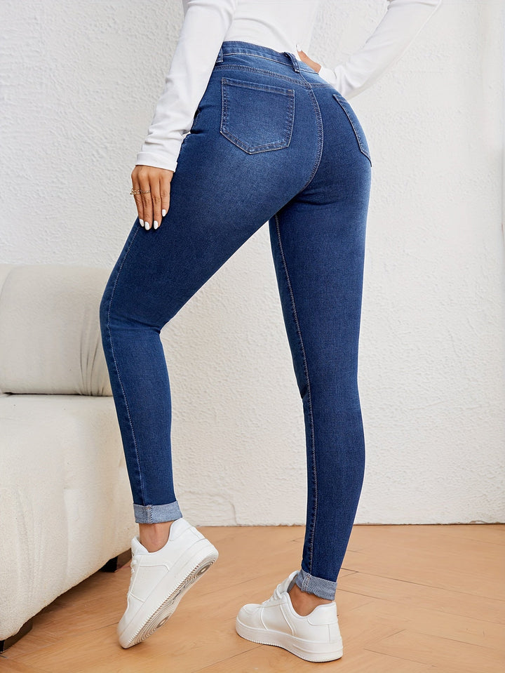 Mirla | Olivgröna High Waist Slim Fit Jeans med Stretch Denim-Eva Jonsson