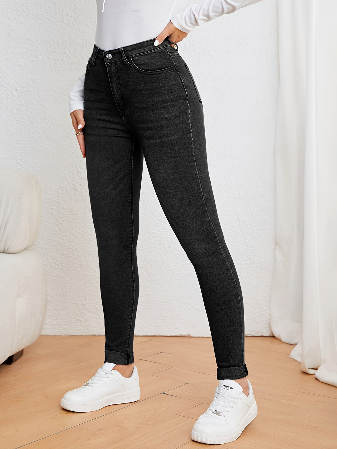 Mirla | Olivgröna High Waist Slim Fit Jeans med Stretch Denim-Eva Jonsson