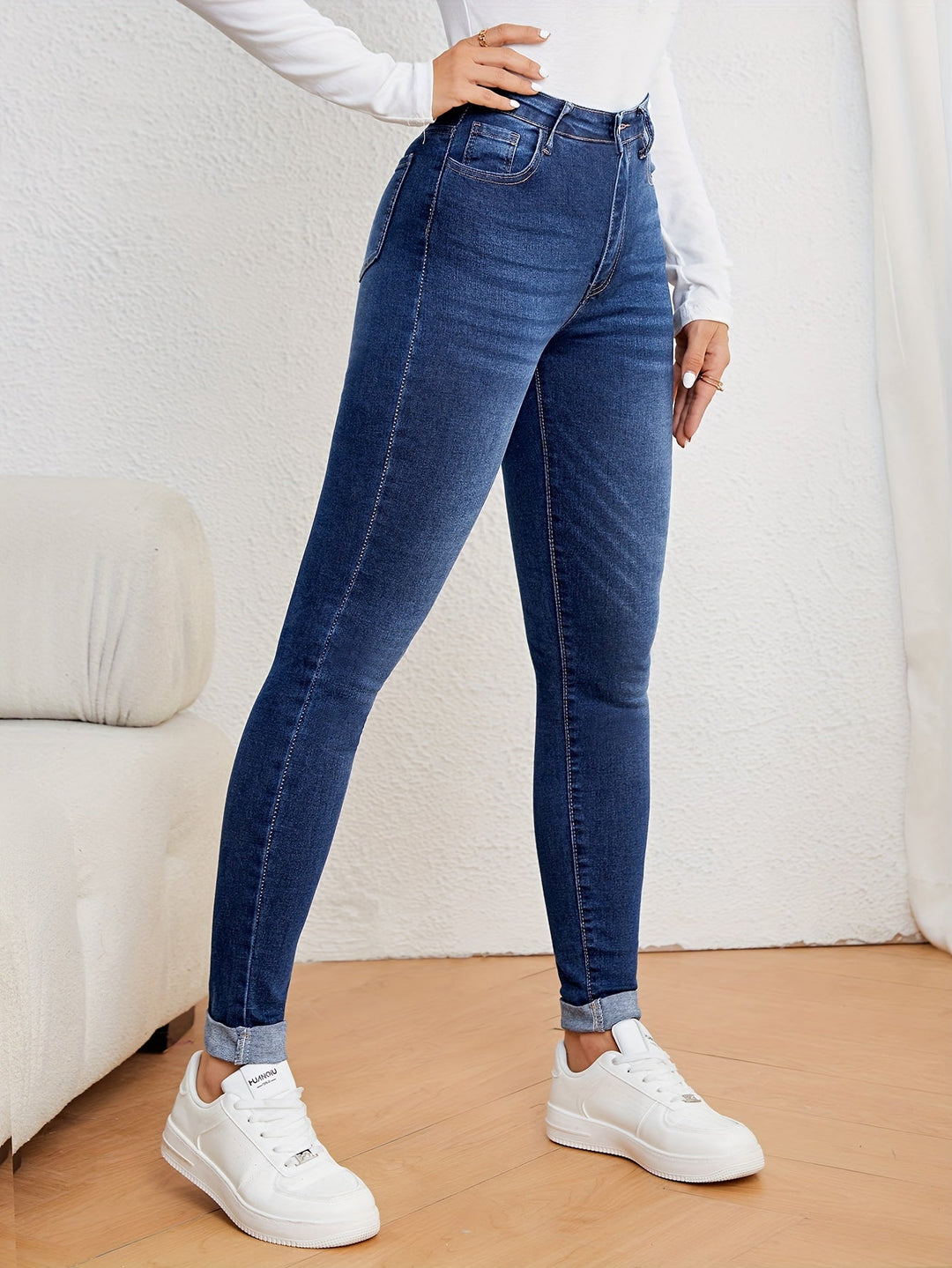 Mirla | Olivgröna High Waist Slim Fit Jeans med Stretch Denim-Eva Jonsson