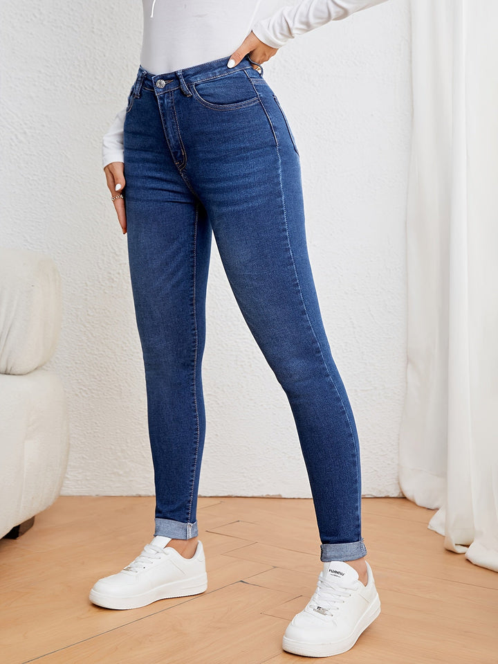 Mirla | Olivgröna High Waist Slim Fit Jeans med Stretch Denim-Eva Jonsson