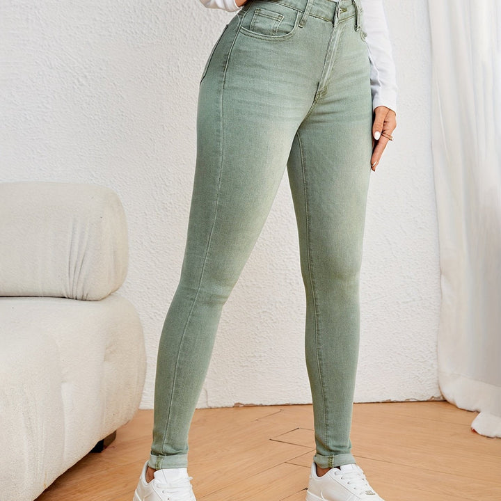 Mirla | Olivgröna High Waist Slim Fit Jeans med Stretch Denim-Eva Jonsson