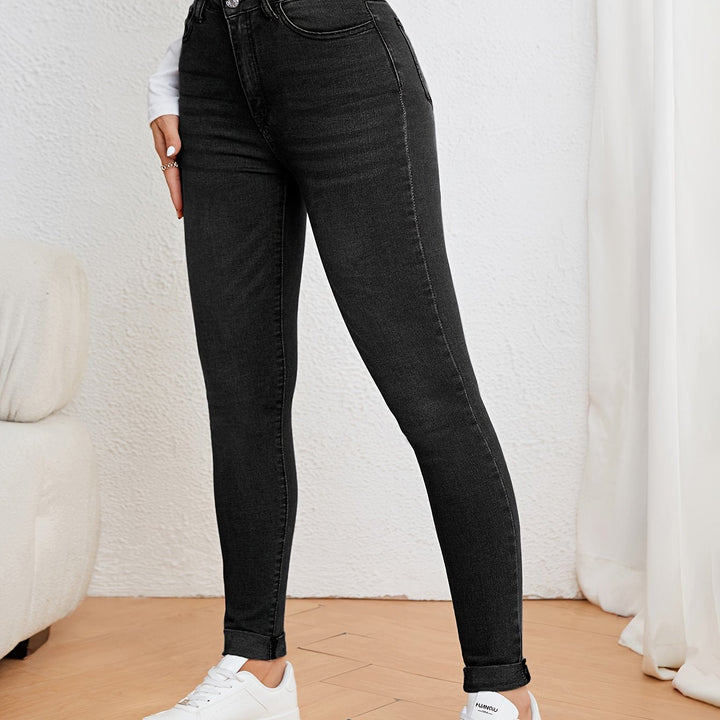 Mirla | Olivgröna High Waist Slim Fit Jeans med Stretch Denim-Eva Jonsson