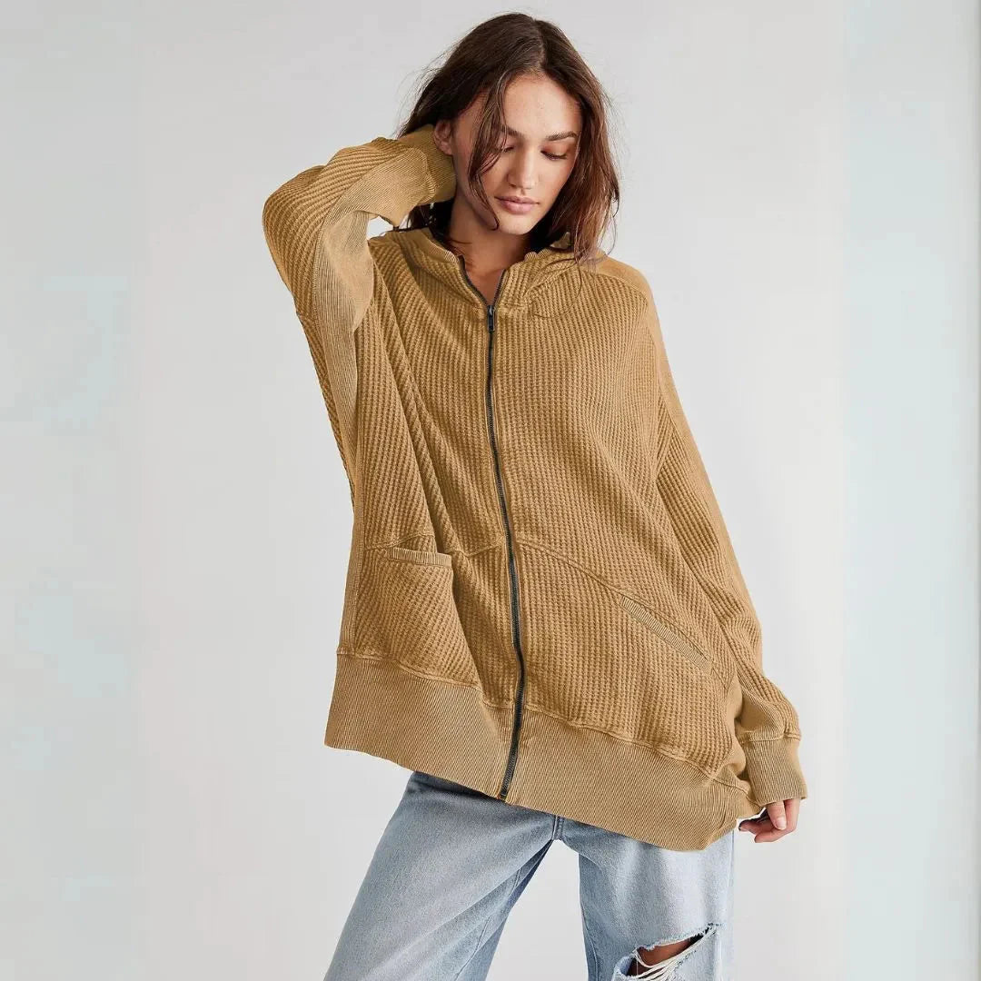 Mirla | Överdimensionerad Våffelstickad Zip-Hoodie-Eva Jonsson