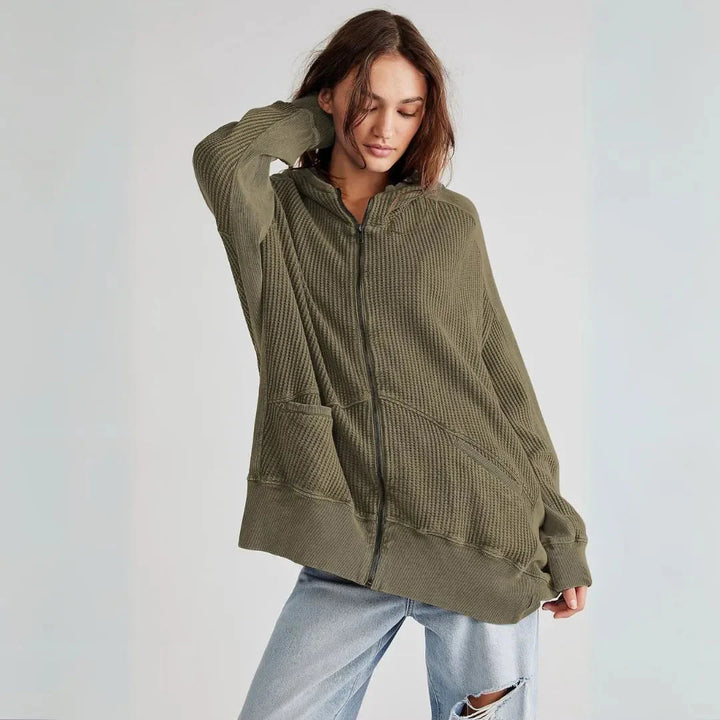 Mirla | Överdimensionerad Våffelstickad Zip-Hoodie-Eva Jonsson