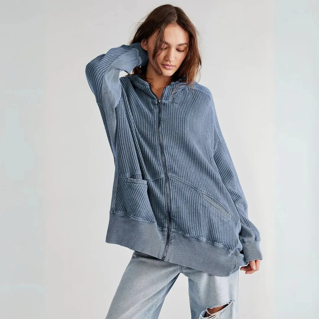Mirla | Överdimensionerad Våffelstickad Zip-Hoodie-Eva Jonsson