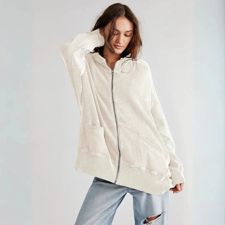 Mirla | Överdimensionerad Våffelstickad Zip-Hoodie-Eva Jonsson