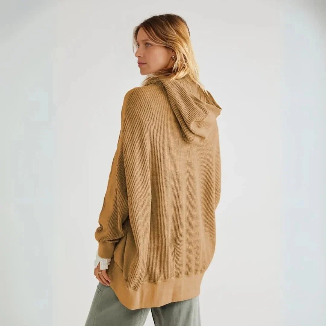 Mirla | Överdimensionerad Våffelstickad Zip-Hoodie-Eva Jonsson