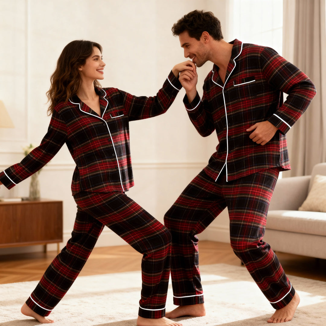 Mirla | Par Rutig Skjorta-Framsidan Pyjamas Set-Eva Jonsson