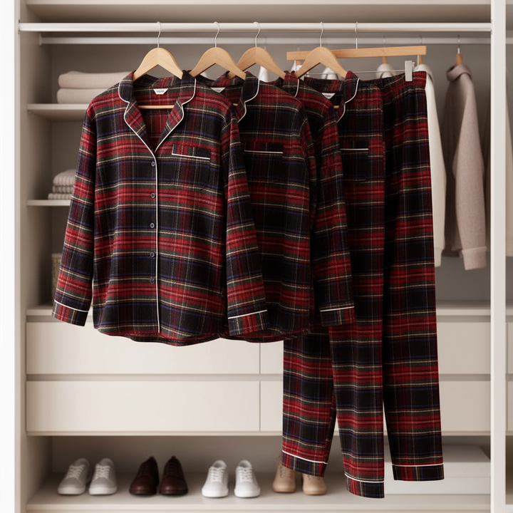Mirla | Par Rutig Skjorta-Framsidan Pyjamas Set-Eva Jonsson