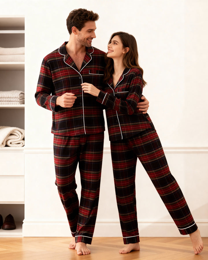 Mirla | Par Rutig Skjorta-Framsidan Pyjamas Set-Eva Jonsson