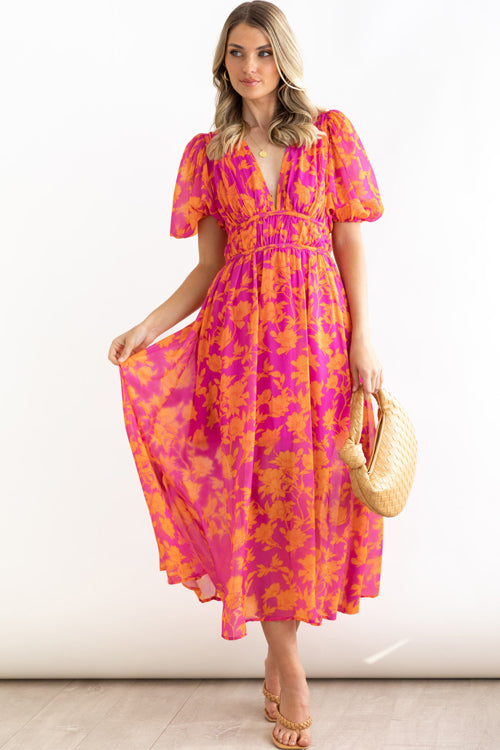 Mirla | Real Love Print Puffärmar Maxi Klänning-Eva Jonsson