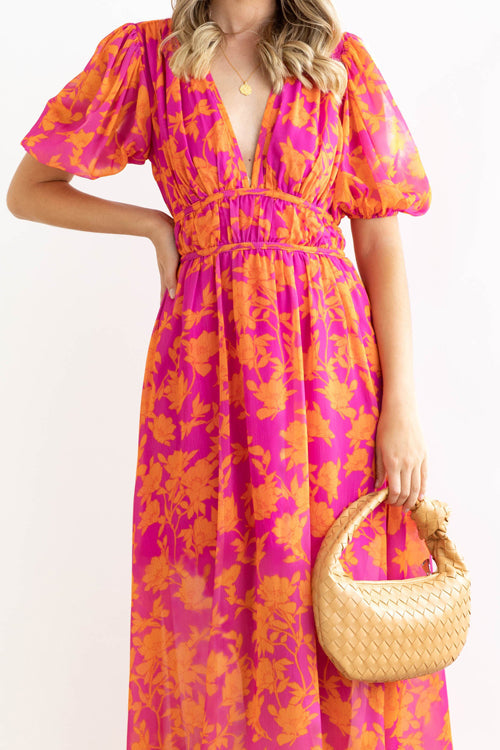 Mirla | Real Love Print Puffärmar Maxi Klänning-Eva Jonsson