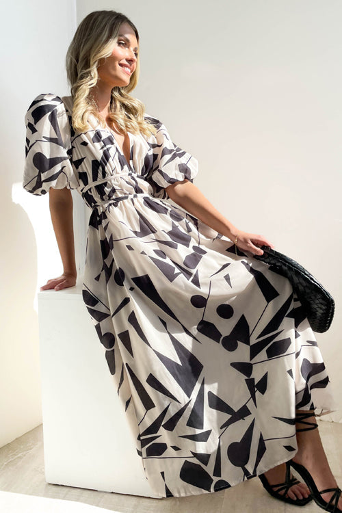 Mirla | Real Love Print Puffärmar Maxi Klänning-Eva Jonsson