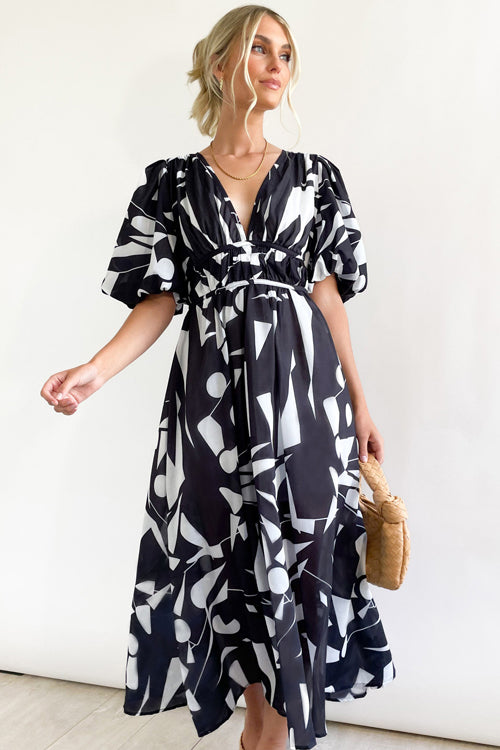 Mirla | Real Love Print Puffärmar Maxi Klänning-Eva Jonsson