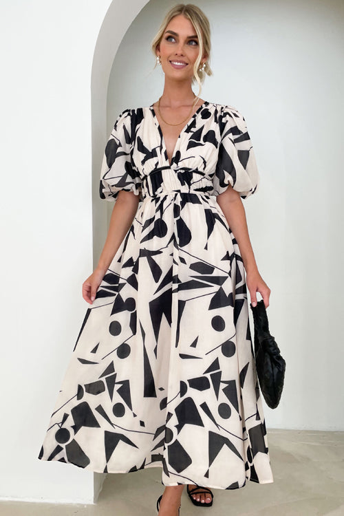 Mirla | Real Love Print Puffärmar Maxi Klänning-Eva Jonsson
