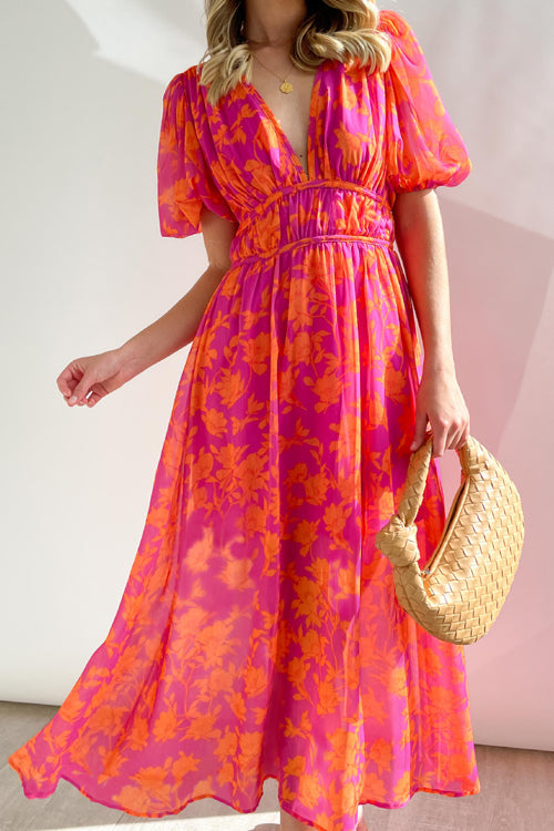 Mirla | Real Love Print Puffärmar Maxi Klänning-Eva Jonsson