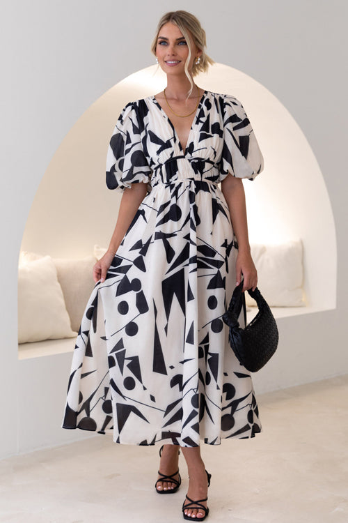 Mirla | Real Love Print Puffärmar Maxi Klänning-Eva Jonsson