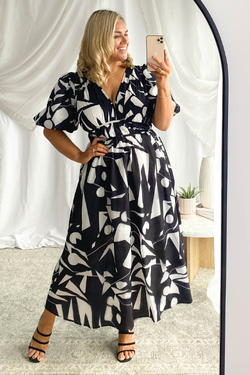 Mirla | Real Love Print Puffärmar Maxi Klänning-Eva Jonsson