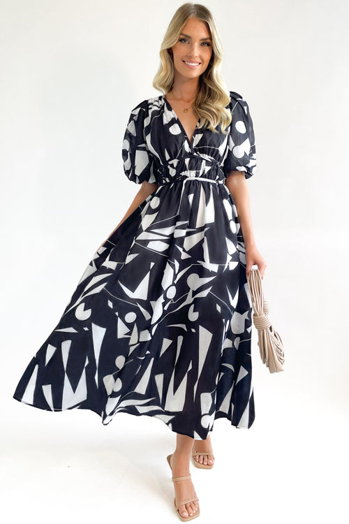 Mirla | Real Love Print Puffärmar Maxi Klänning-Eva Jonsson