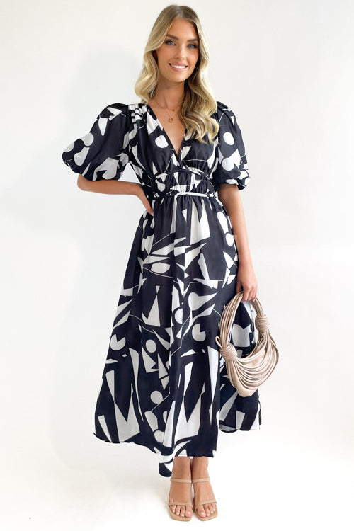 Mirla | Real Love Print Puffärmar Maxi Klänning-Eva Jonsson