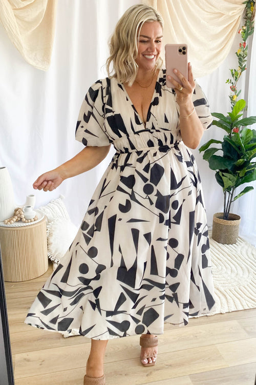Mirla | Real Love Print Puffärmar Maxi Klänning-Eva Jonsson