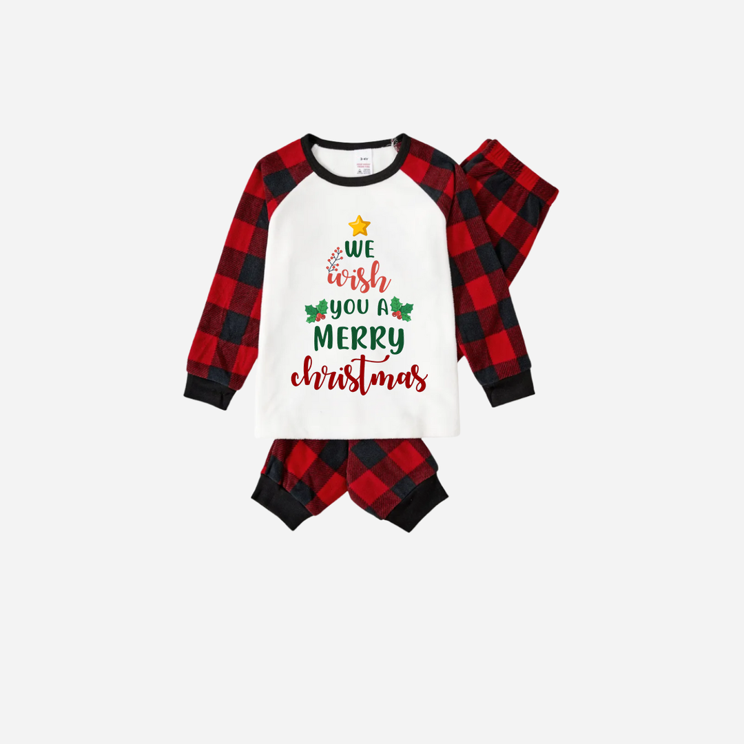 Mirla | Röd och Svart Rutigt Julpyjamasset med Texttryck "Vi Önskar Dig En God Jul"-Eva Jonsson