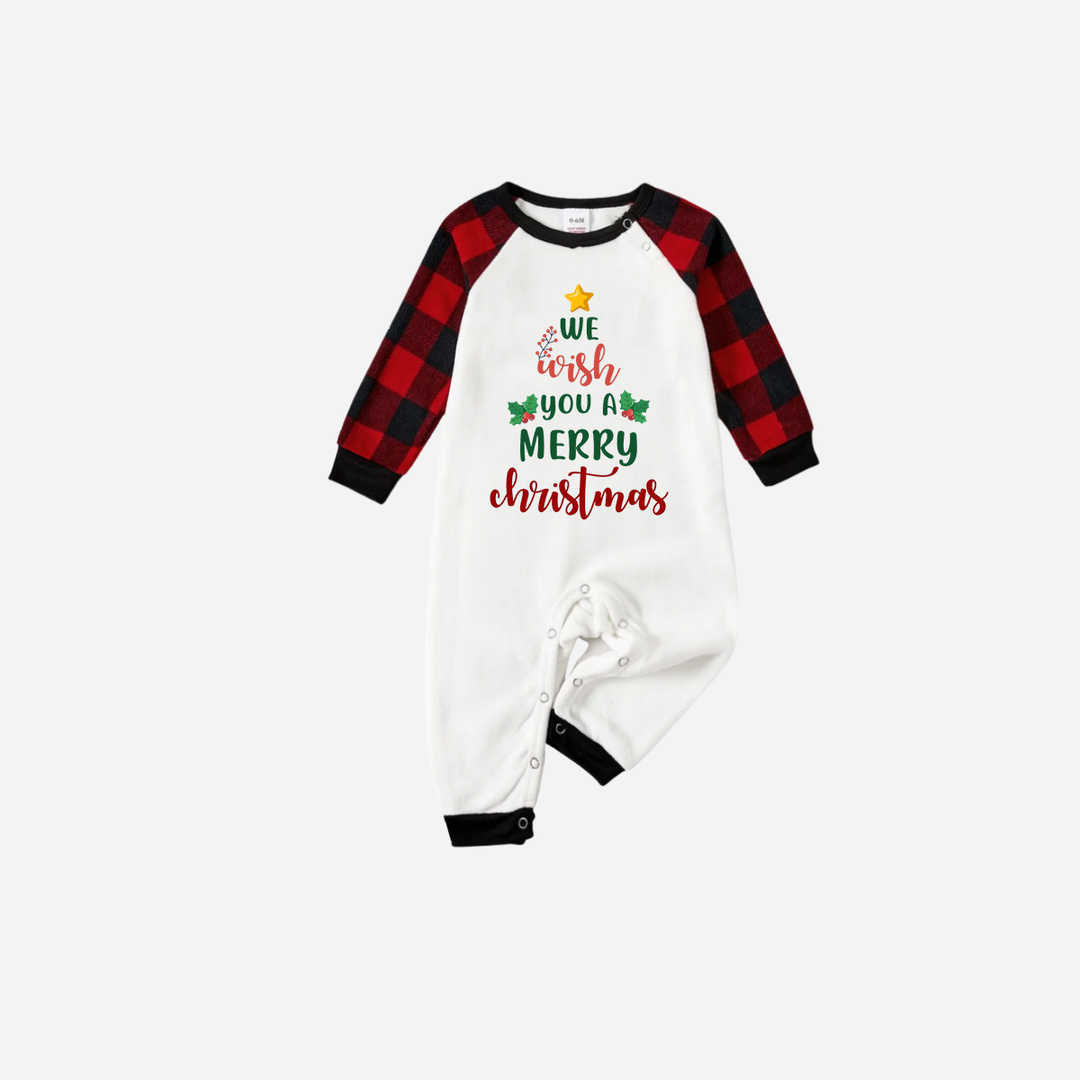 Mirla | Röd och Svart Rutigt Julpyjamasset med Texttryck "Vi Önskar Dig En God Jul"-Eva Jonsson