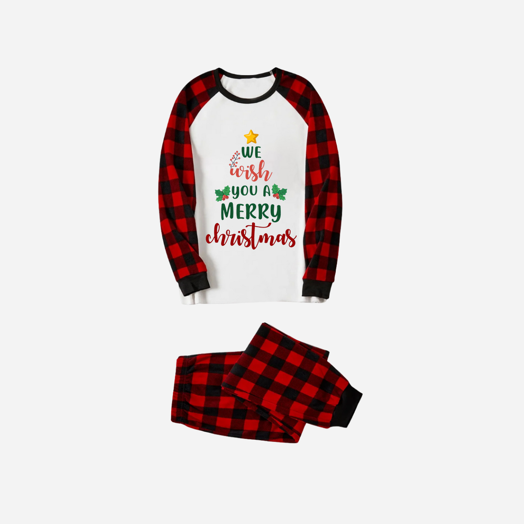 Mirla | Röd och Svart Rutigt Julpyjamasset med Texttryck "Vi Önskar Dig En God Jul"-Eva Jonsson