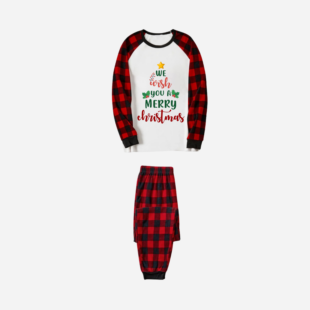Mirla | Röd och Svart Rutigt Julpyjamasset med Texttryck "Vi Önskar Dig En God Jul"-Eva Jonsson