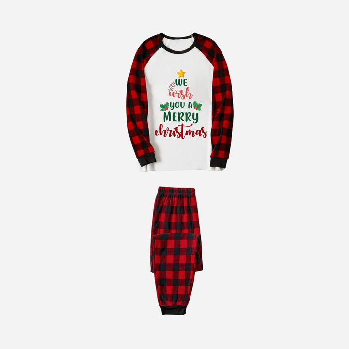Mirla | Röd och Svart Rutigt Julpyjamasset med Texttryck "Vi Önskar Dig En God Jul"-Eva Jonsson