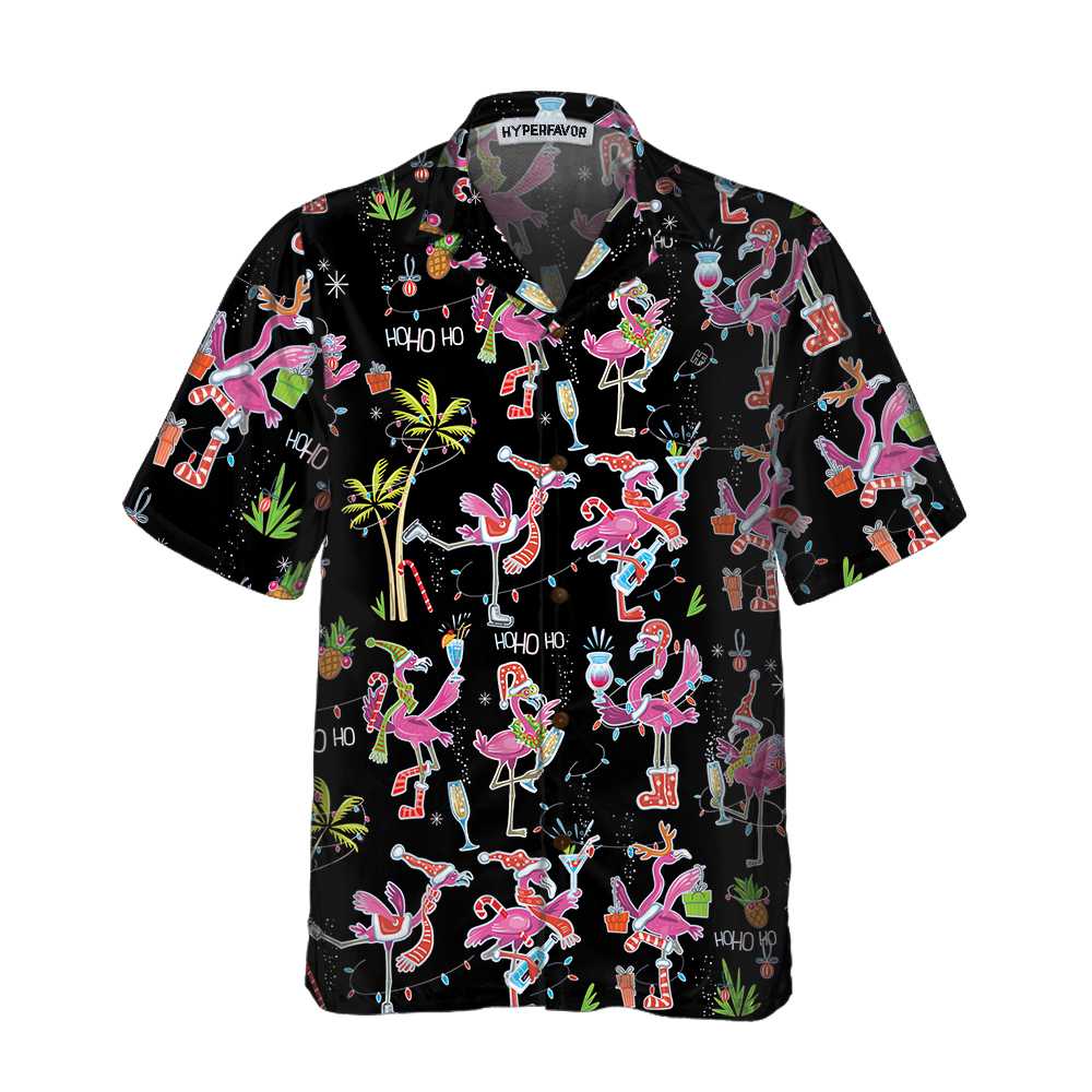 Mirla | Roligt Julflamingo-Hawaiianskjorta Jul-Tropisk Skjorta För Män Bästa Julklapp-Idé-Eva Jonsson
