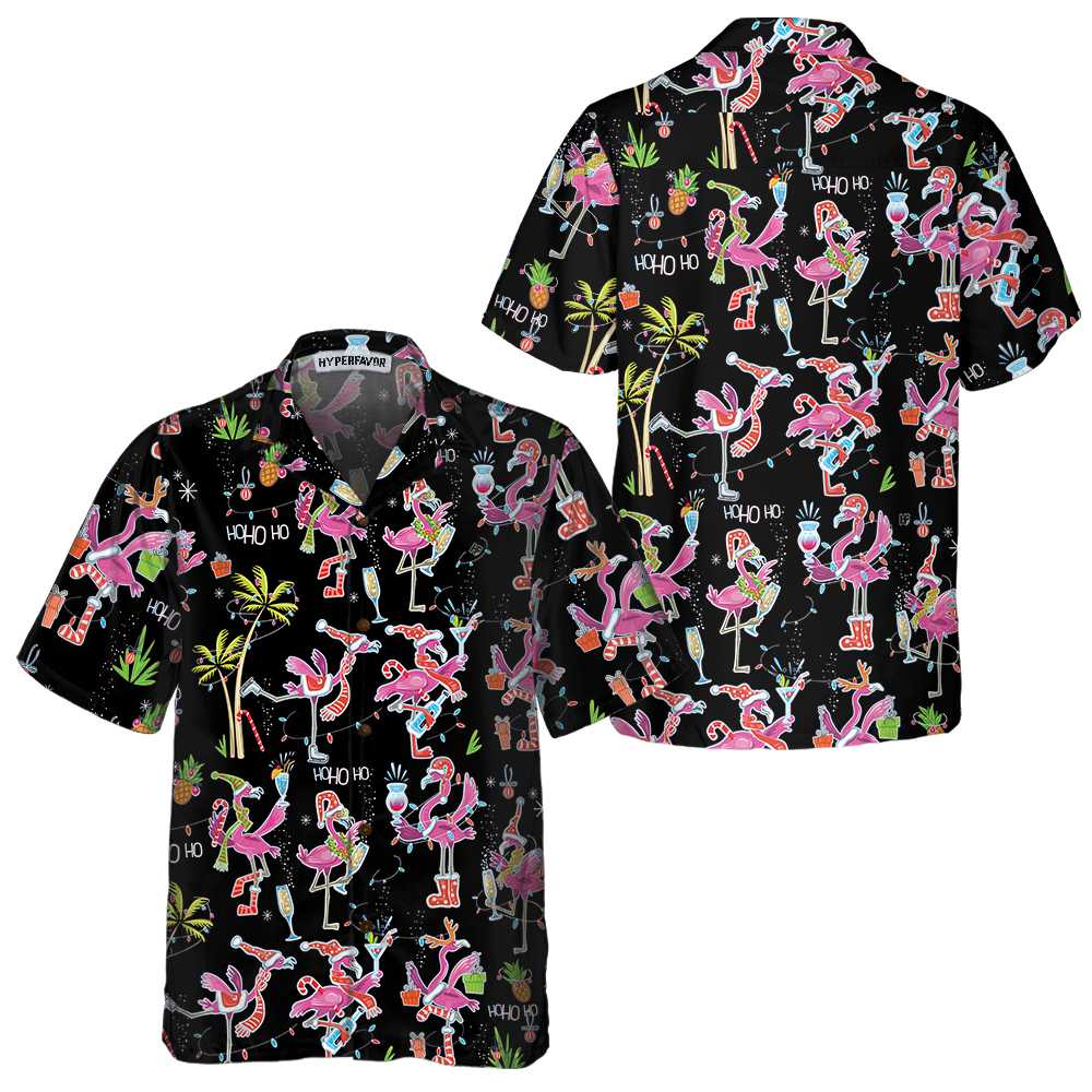 Mirla | Roligt Julflamingo-Hawaiianskjorta Jul-Tropisk Skjorta För Män Bästa Julklapp-Idé-Eva Jonsson