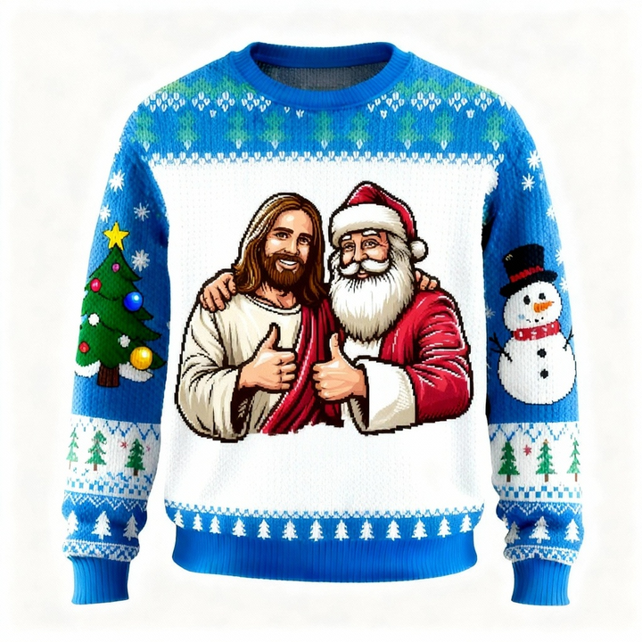 Eva Jonsson | Santa & Jesus Mönstertryck Sweatshirt - Ful & Bekväm Unisex Tröja-Eva Jonsson