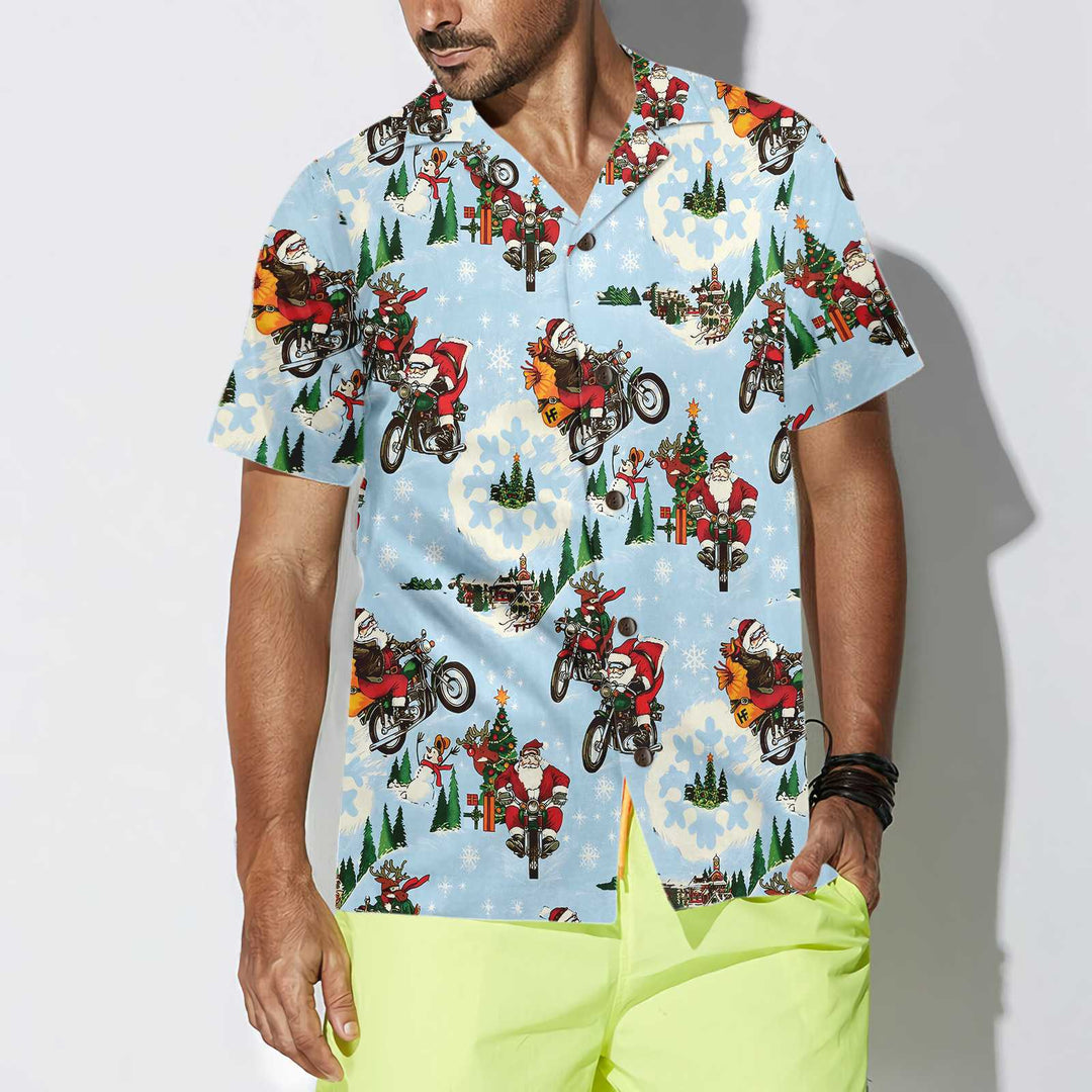 Mirla | Santa På Motorcykel Hawaiian Shirt Rolig Jultomte Shirt Bästa Gåvan För Julen-Eva Jonsson