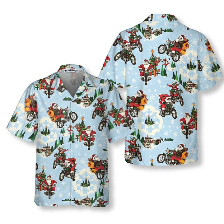 Mirla | Santa På Motorcykel Hawaiian Shirt Rolig Jultomte Shirt Bästa Gåvan För Julen-Eva Jonsson