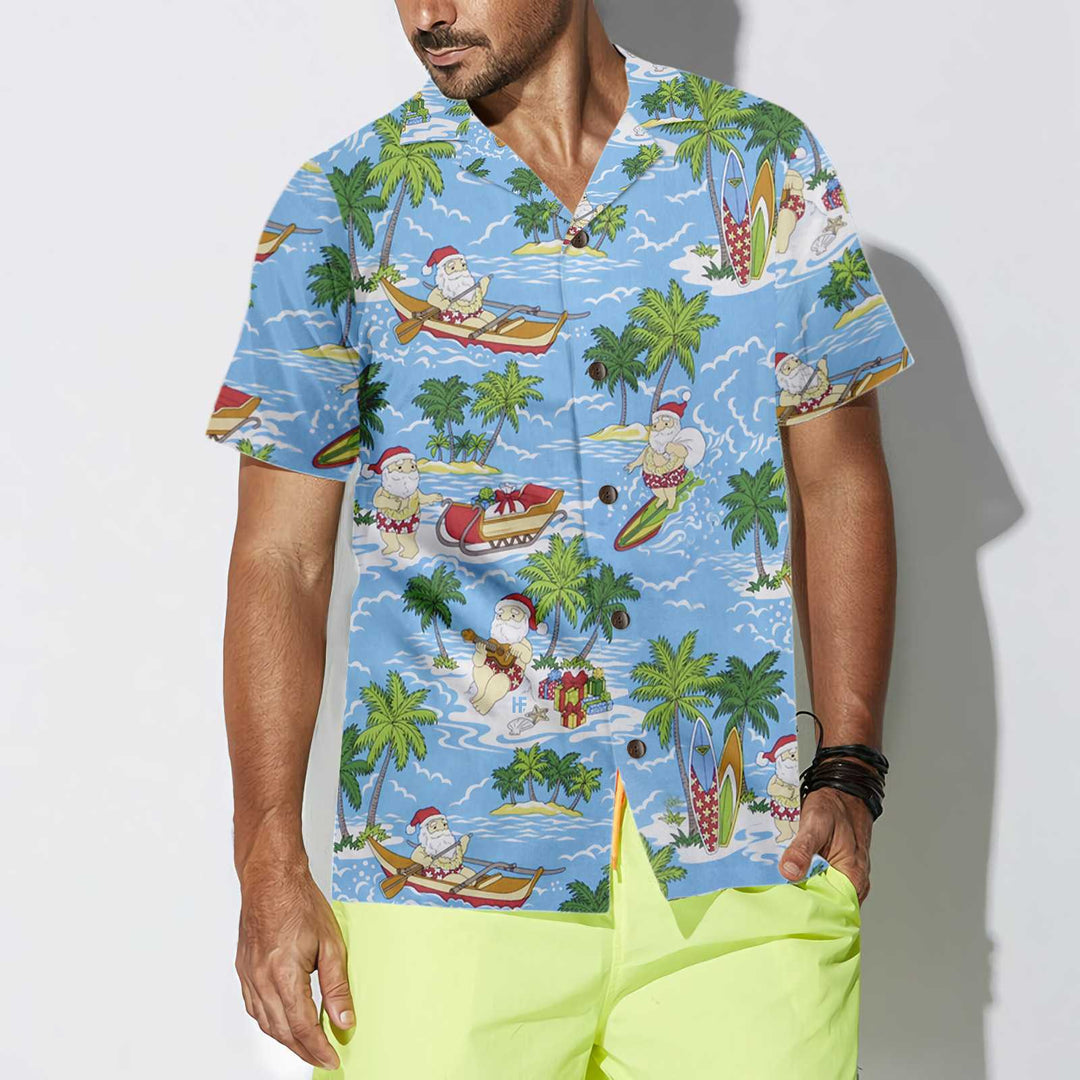 Mirla | Santa Sailing Tropical Jul-Hawaii-T-Shirt Rolig Jultomte-T-Shirt Bästa Presenten För Julen-Eva Jonsson