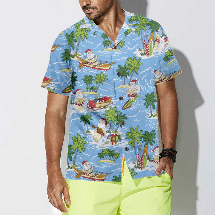 Mirla | Santa Sailing Tropical Jul-Hawaii-T-Shirt Rolig Jultomte-T-Shirt Bästa Presenten För Julen-Eva Jonsson