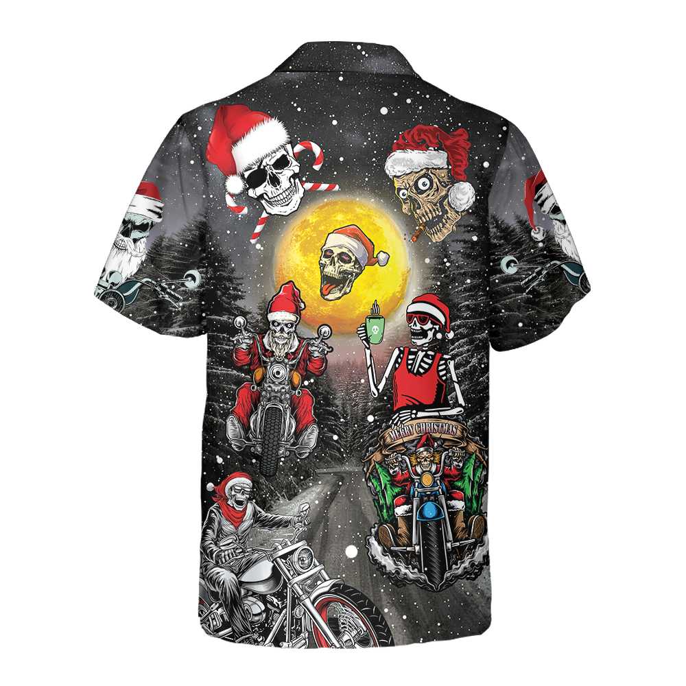 Mirla | Santa Skeleton Glad Jul Hawaiian Shirt Rolig Motorcykel Skalle Biker Julskjorta Present Till Julen-Eva Jonsson